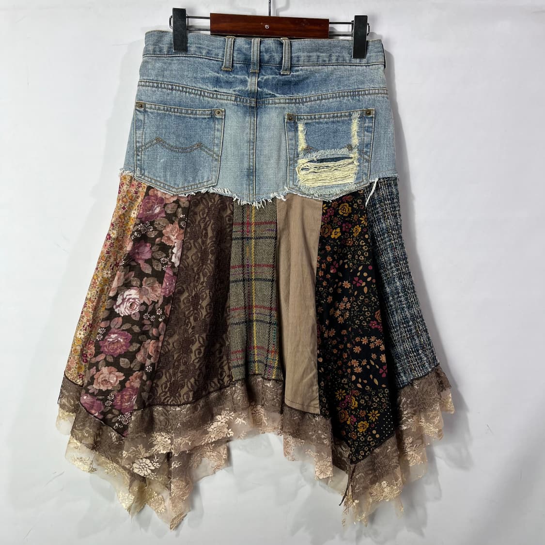 [SILENT WORTH] 빈티지 모리걸 패치워크 언발란스 스커트 상품이미지2