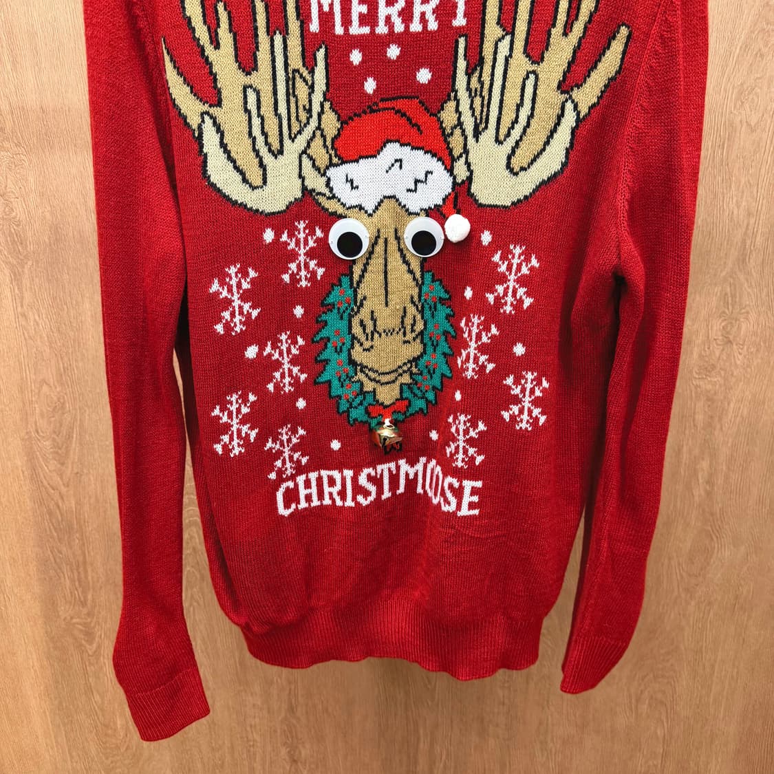 H&M 크루넥 니트 크리스마스 자카드 패턴 장식 디테일 레귤러핏 레드 상품이미지5