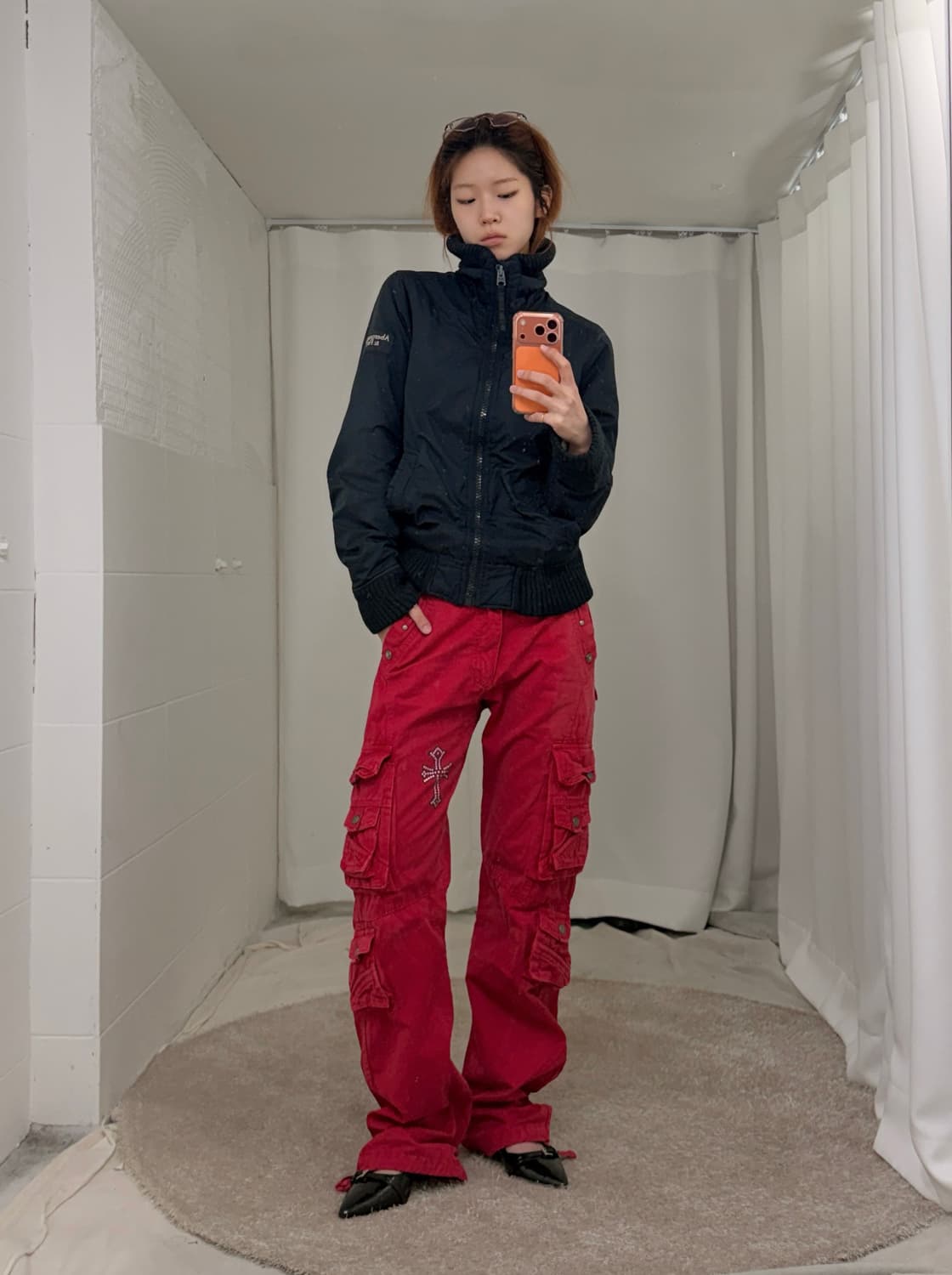 빈티지 레드 펑크 큐빅 카고 스트레이트 팬츠 상품이미지1