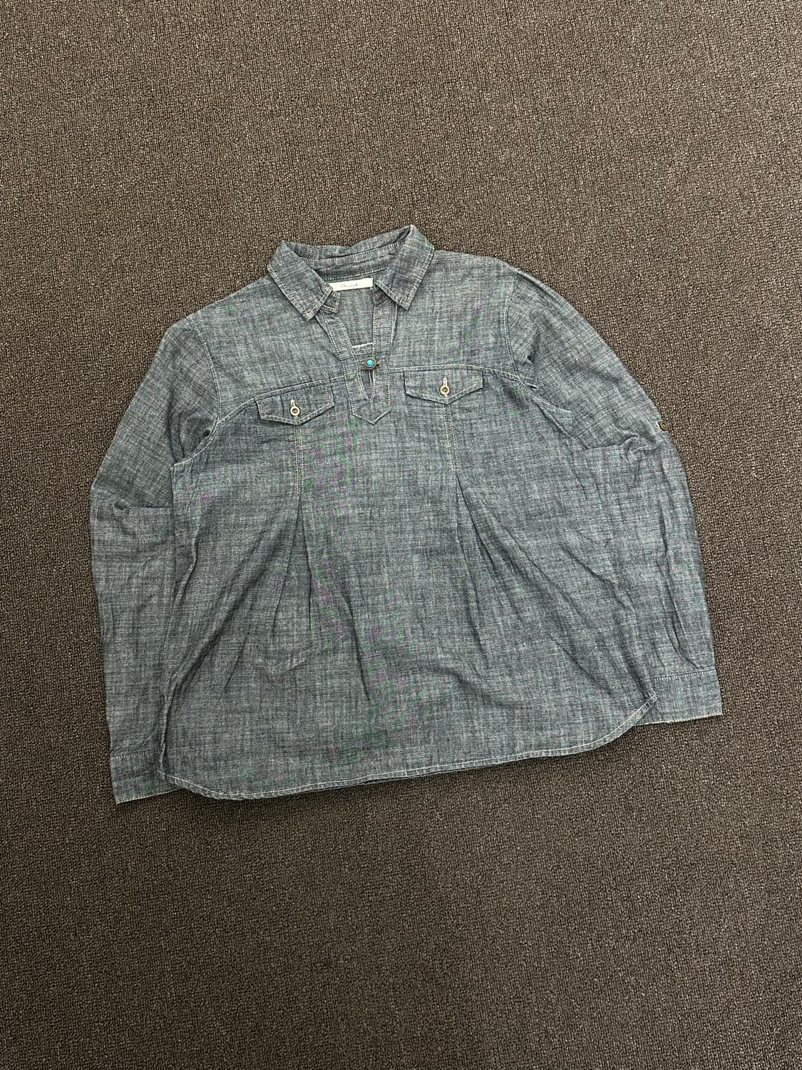 M)Japanese vintage 여성 터키석 버튼 샴브레이 셔츠 상품이미지1