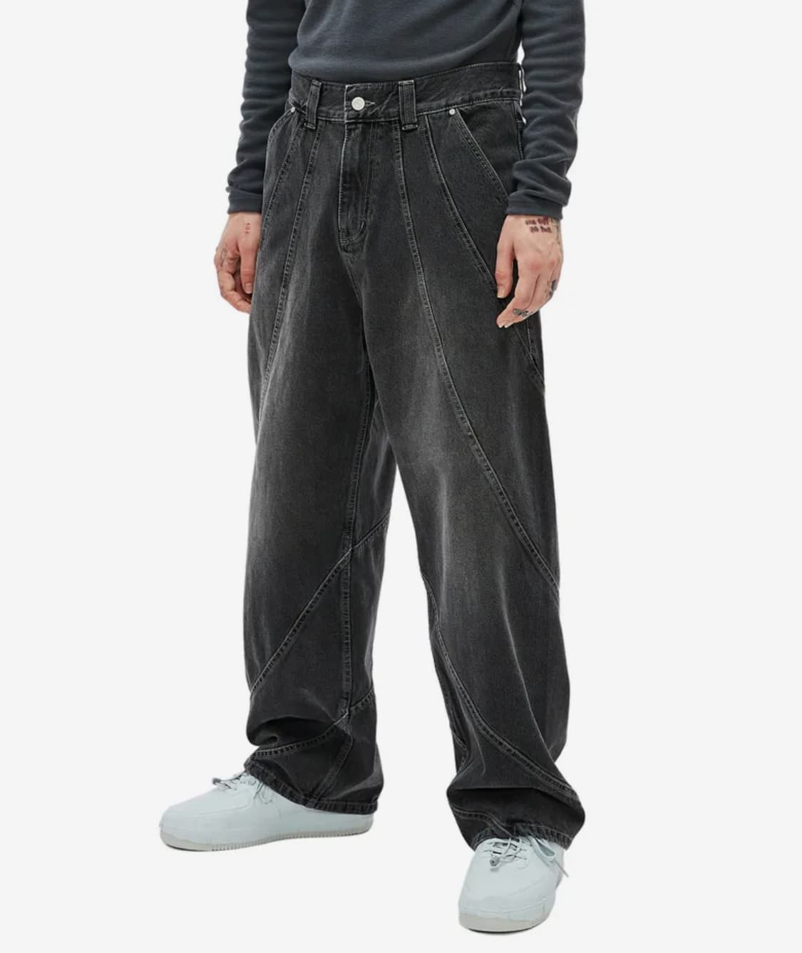 에드 토네이도 와이드 데님 워시드 블랙 그레이 L 상품이미지3