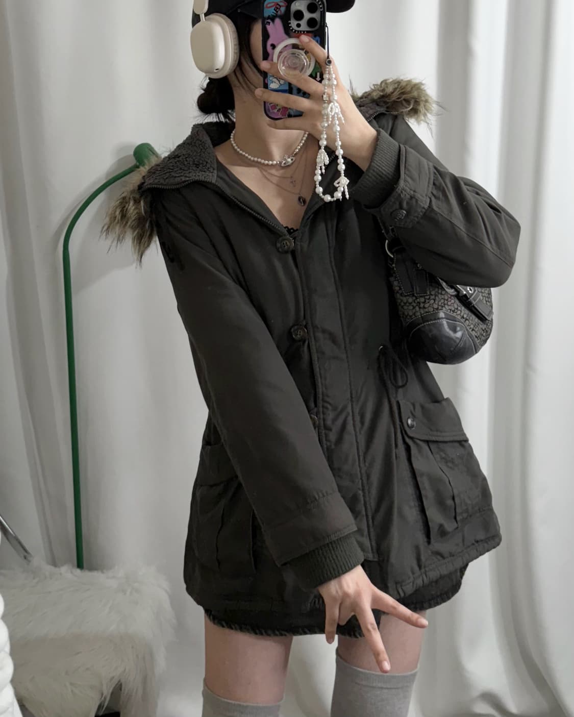 차콜 그레이 퍼 야상 자켓 상품이미지1