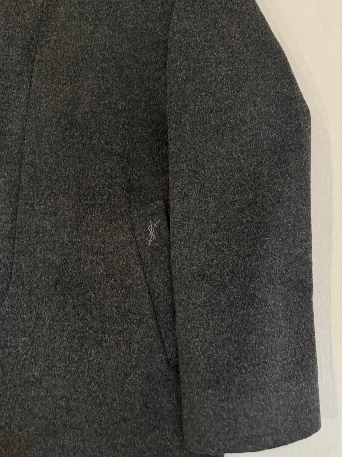 90s YSL 입생로랑 포켓로고 발마칸 울 코트 딥그레이 상품이미지2