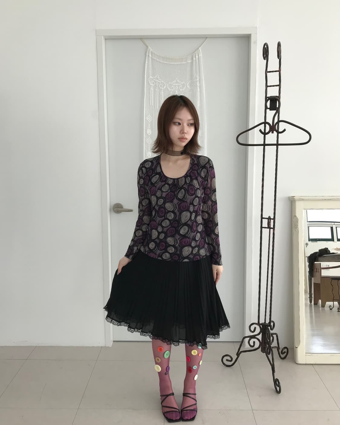 퍼플 도트 패턴 탑 상품이미지4