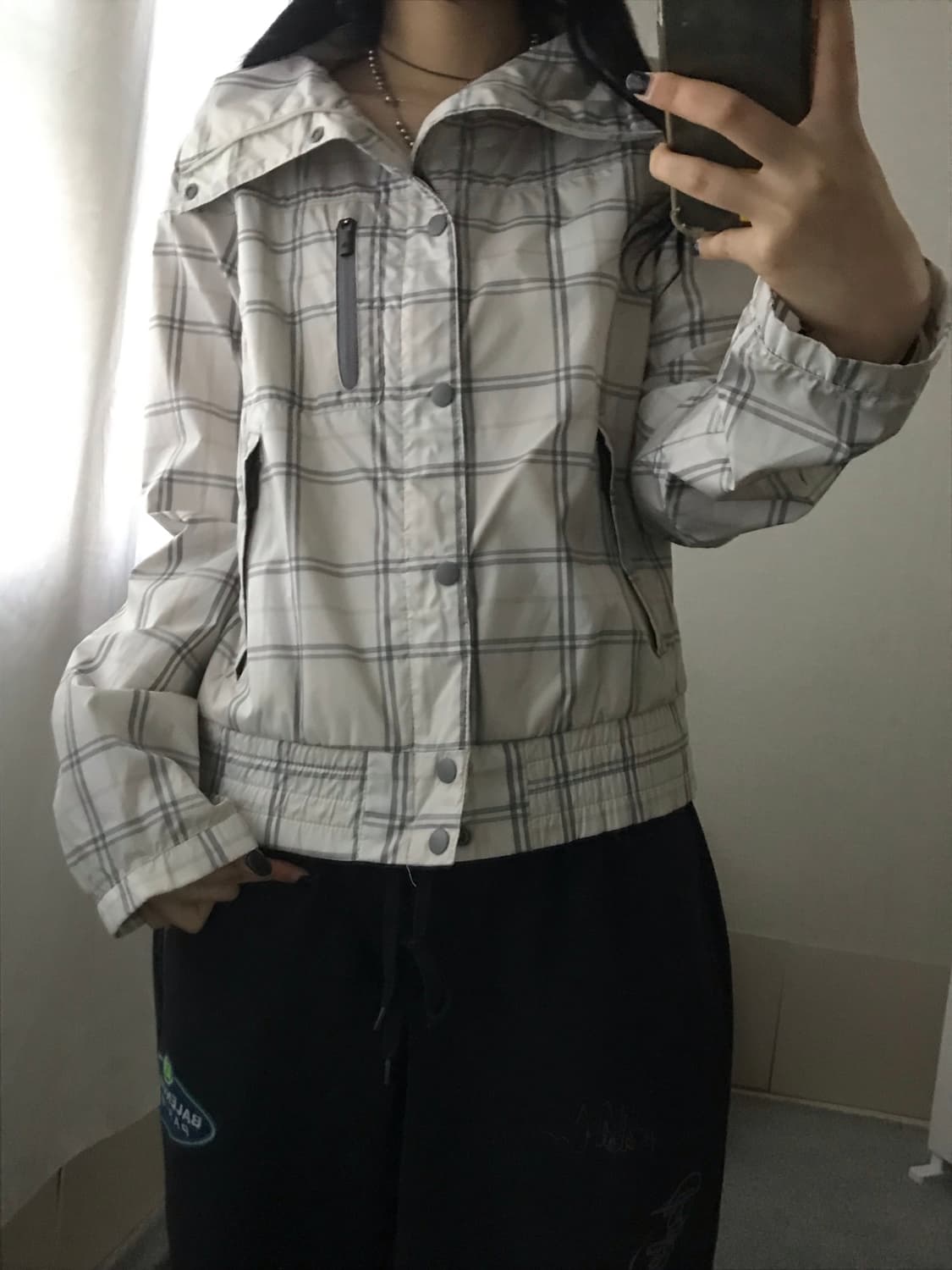 콜롬비아 아이보리 체크 윈드브레이커 상품이미지6