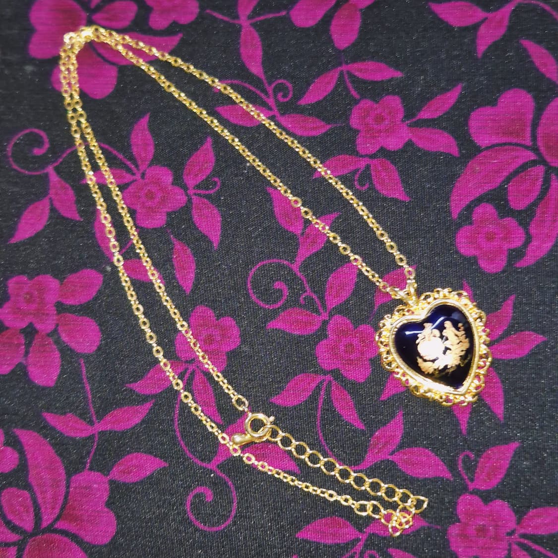 70s 프랑스 리모지 엔틱 캐슬 하트 도자기 목걸이 상품이미지7