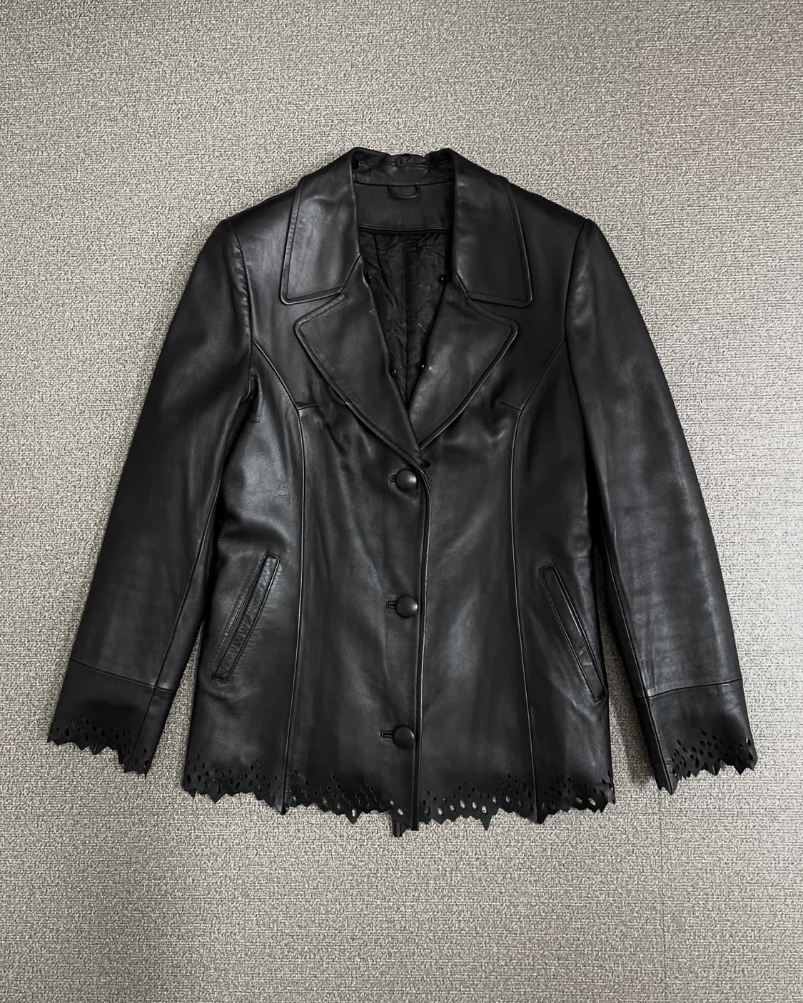 펀칭 디테일 빈티지 가죽 자켓 상품이미지3