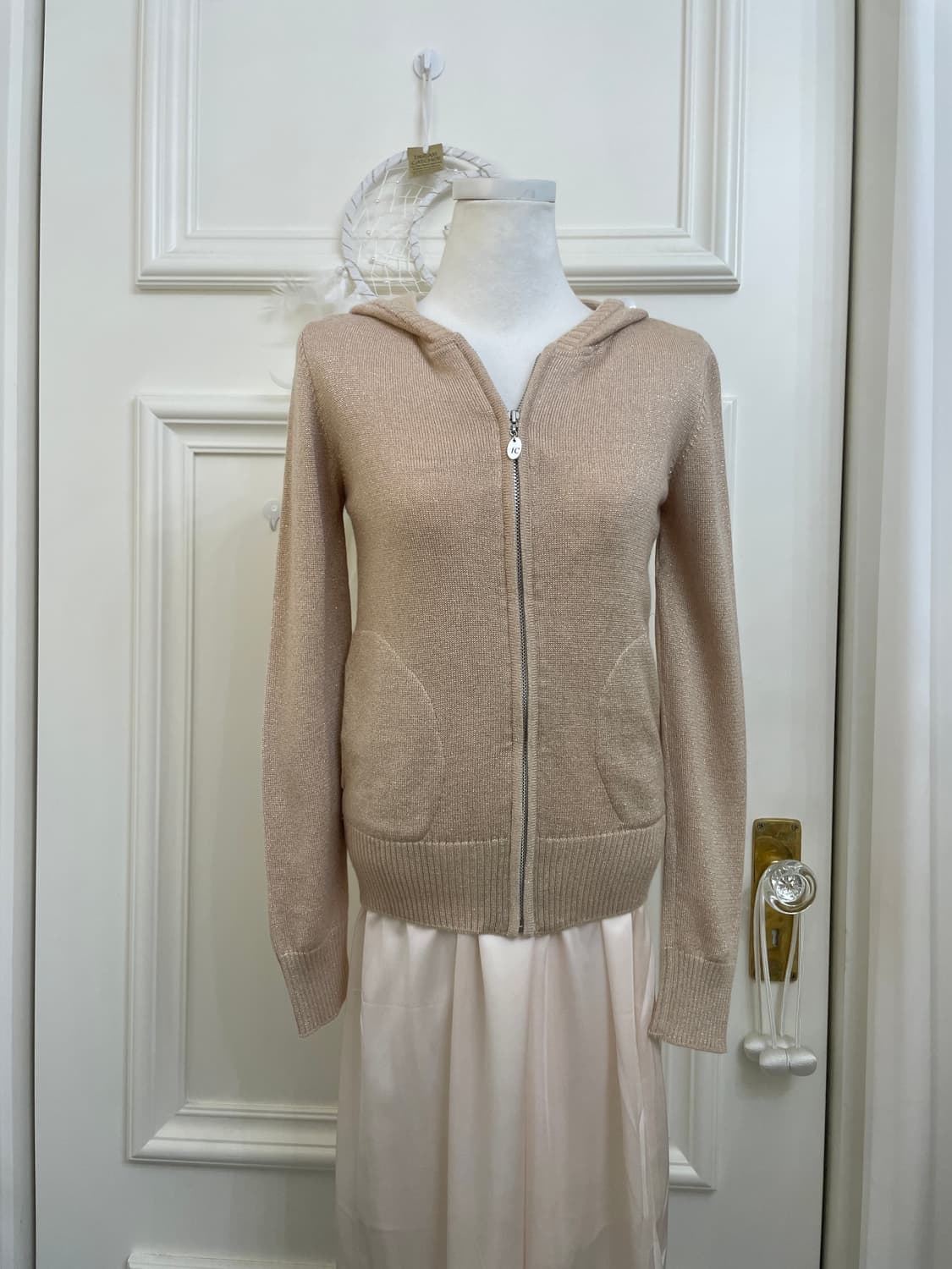 pink beige glitter pocket hoodie-zip 상품이미지1