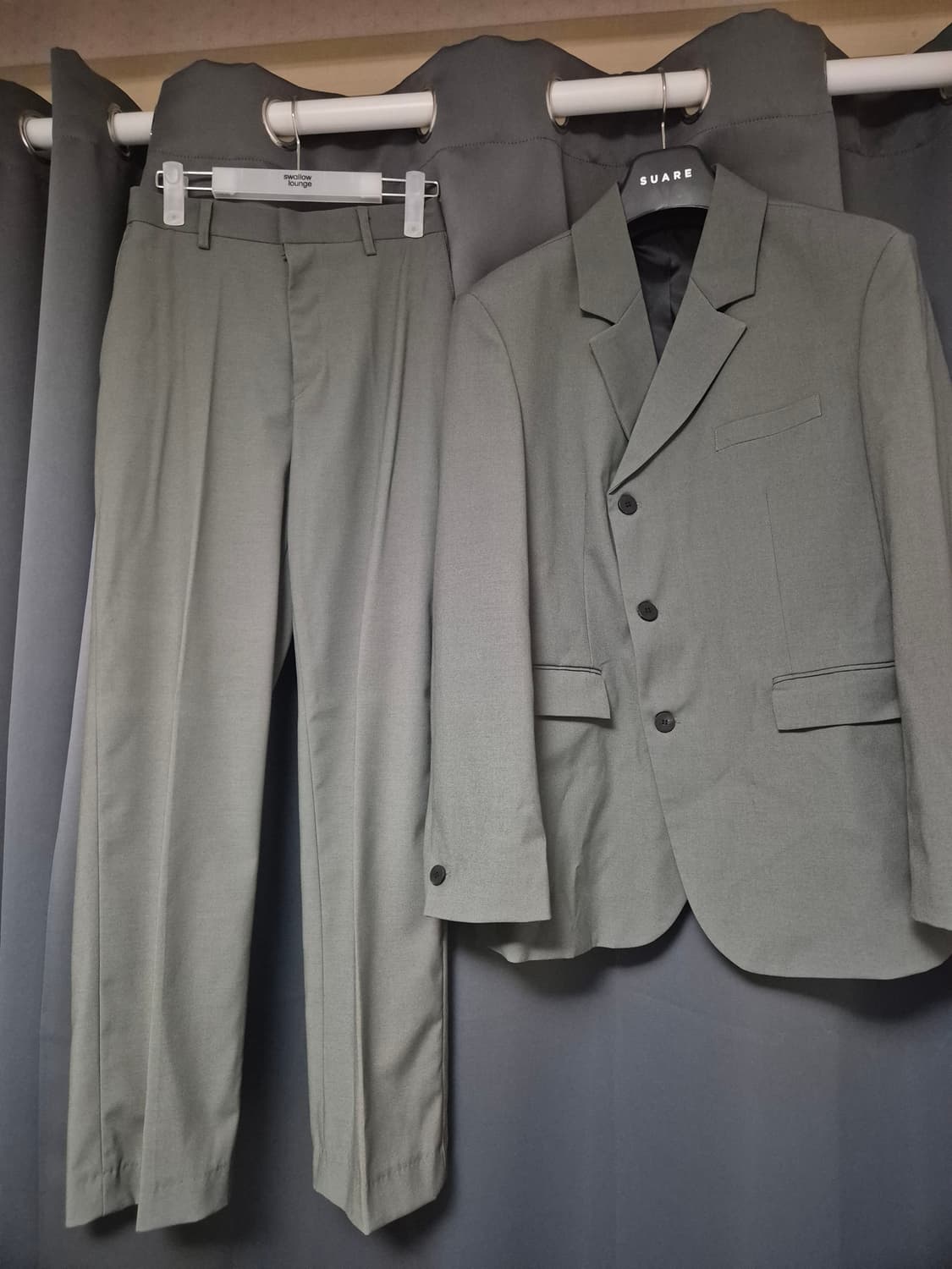수아레 울 밸런스 세미 오버 블레이저, 슬랙스 정장 셋업 애쉬그레이 상품이미지4
