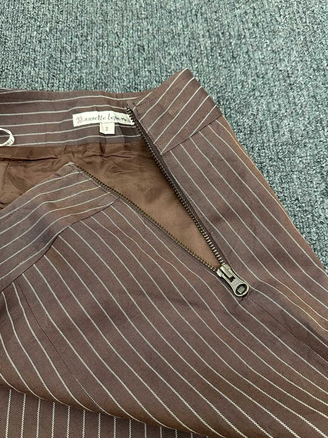 2)Japanese vintage 브라운 스트라이프 플리츠 미니스커트 상품이미지3