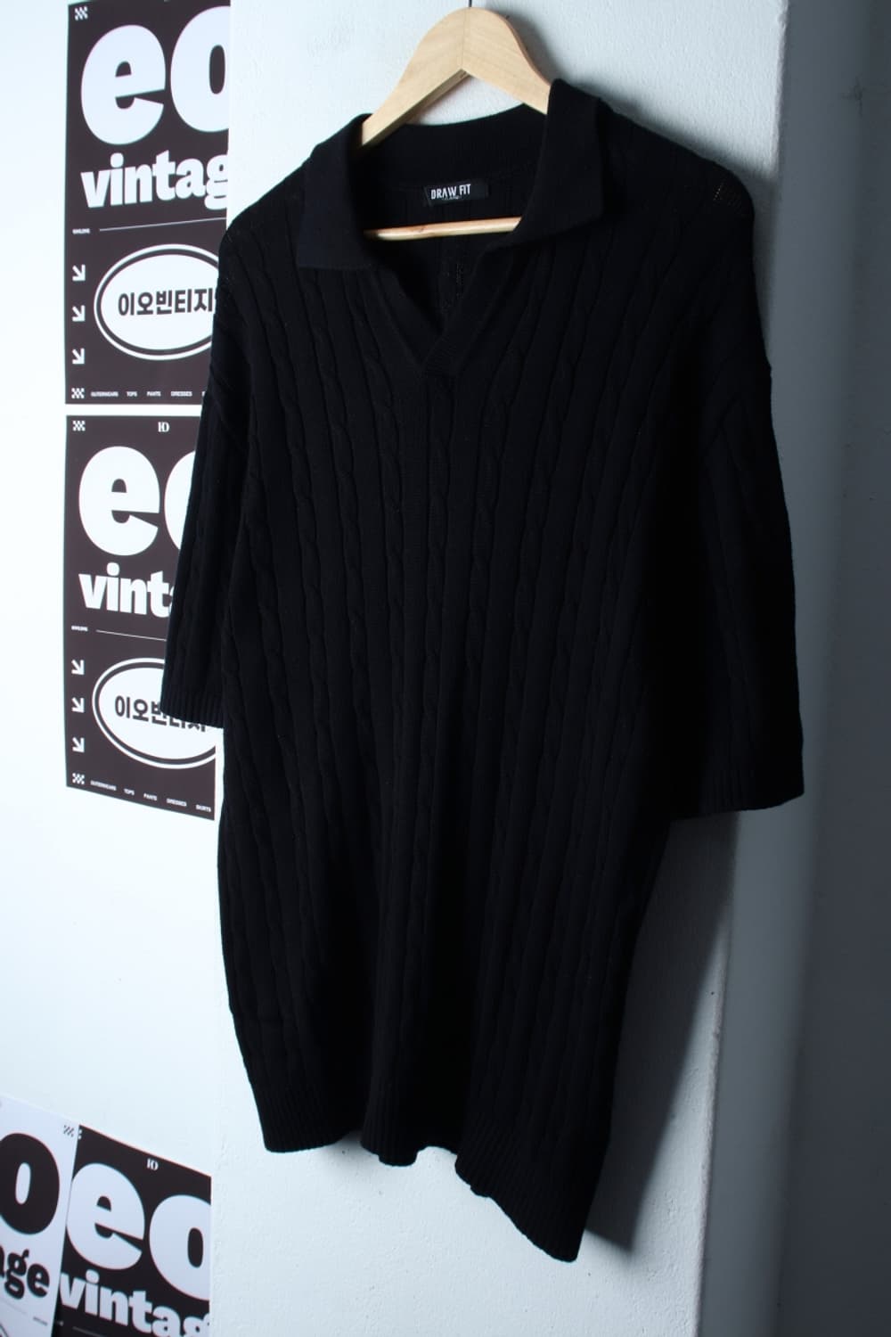(XL-2XL) 드로우핏 반팔 카라 티셔츠 브이넥 니트-H32358 상품이미지1