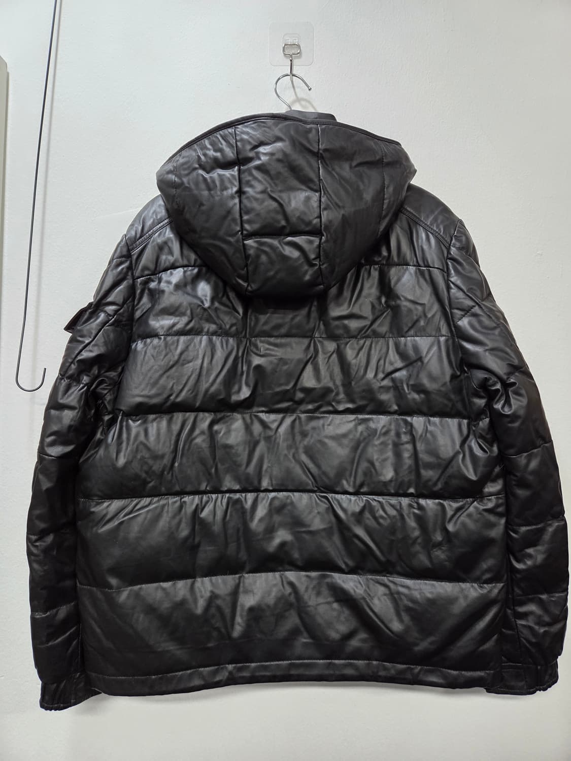 블랙 가죽 덕다운 패딩 점퍼 후드 탈부착 상품이미지5