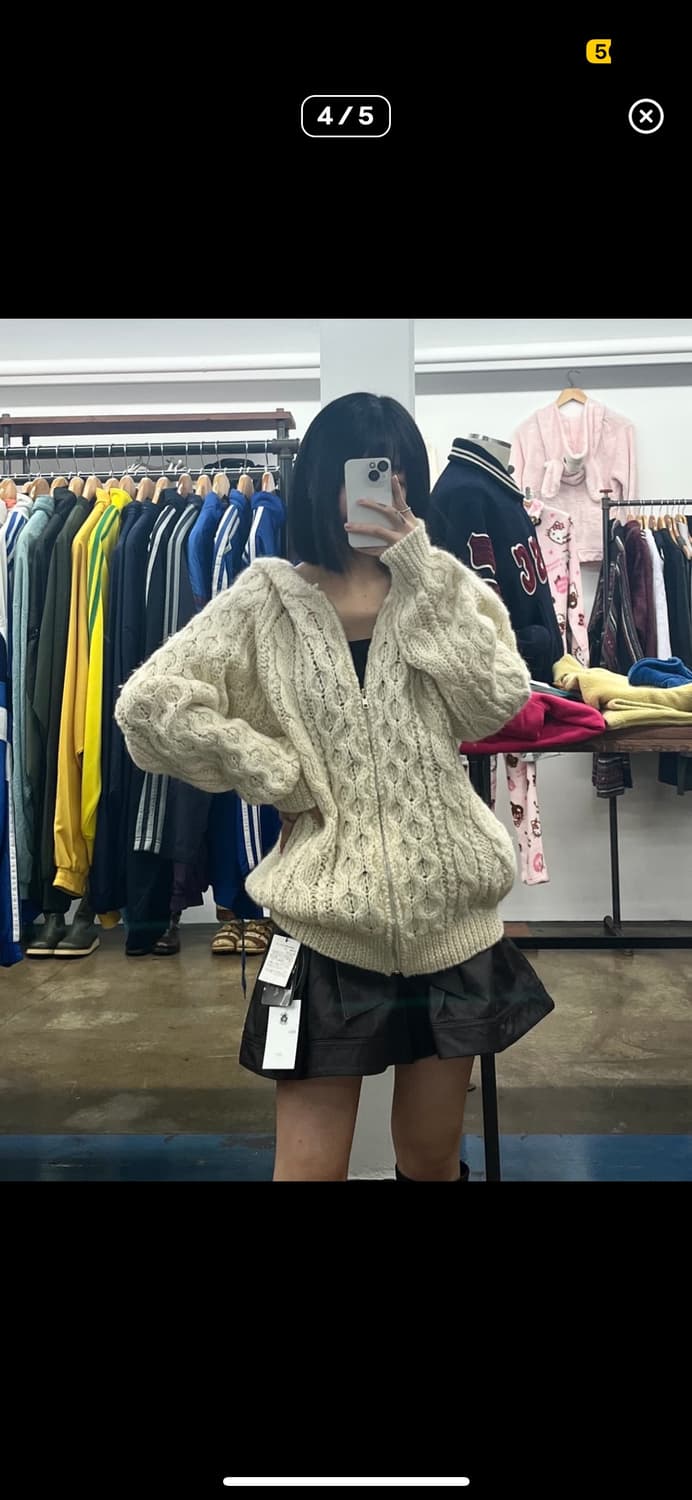  CRESENT MAX 아이보리 빈티지 케이블 니트 후드집업 상품이미지3