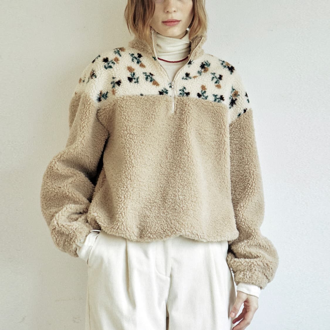 엽페(YUPPE) 플라워 플리스 반집업티 프리사이즈 새상품 상품이미지1