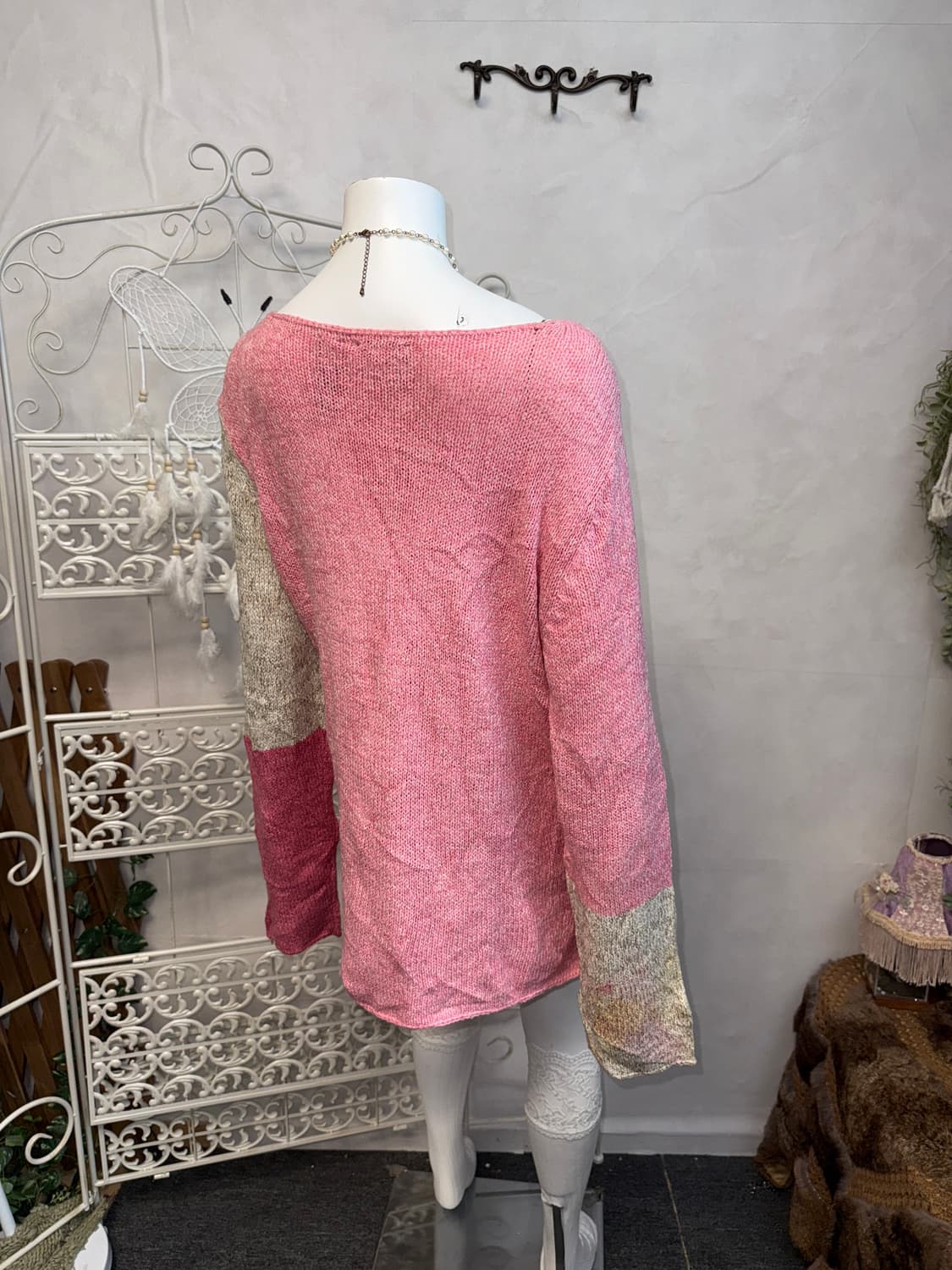 Baby pink oatmeal floral over loose knit 상품이미지6