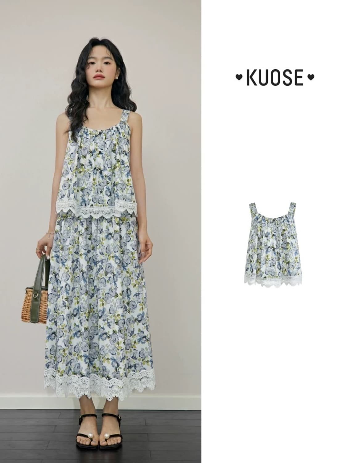 Kuose 플라워 민소매 나시탑 레이스 M 상품이미지1