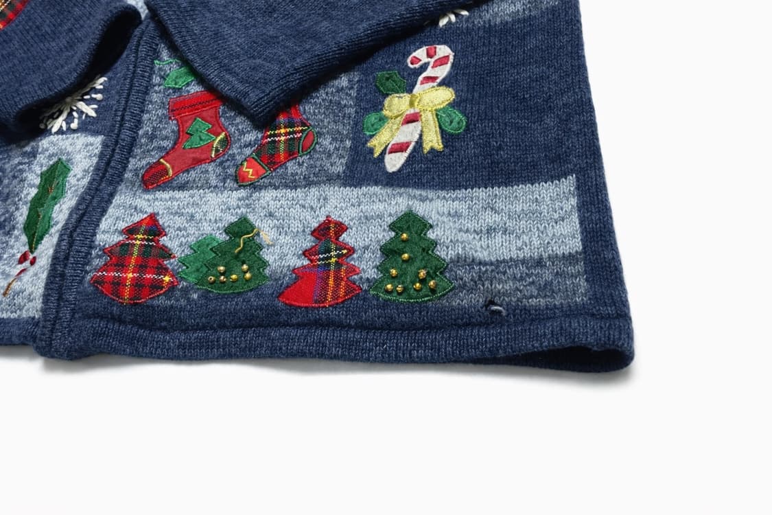 USA 90s 빈티지 크리스마스 패치 니트 가디건 XL 상품이미지4