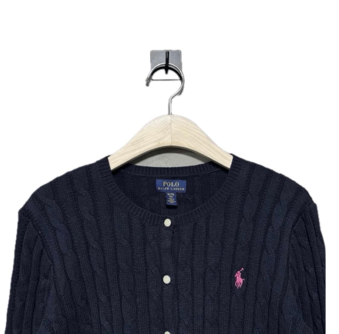 폴로랄프로렌 걸즈 네이비 핑크 포니 케이블 가디건 상품이미지2