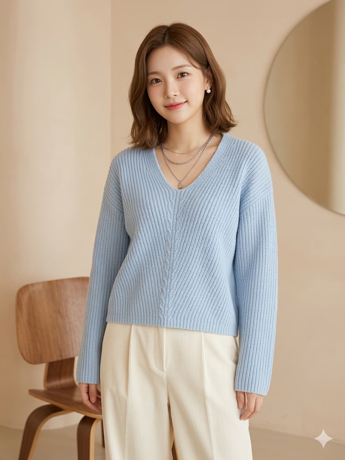띠어리(Theory) 라이트 블루 브이넥 골지 니트 상품이미지1