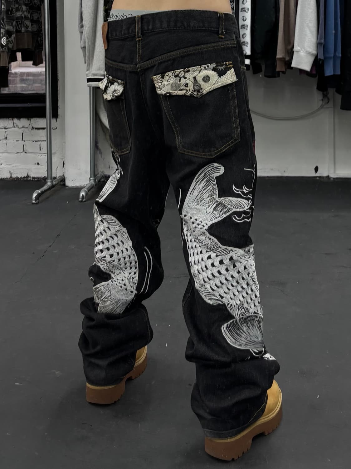 카라쿠리 타마시 오리엔탈 잉어 데님팬츠 상품이미지5