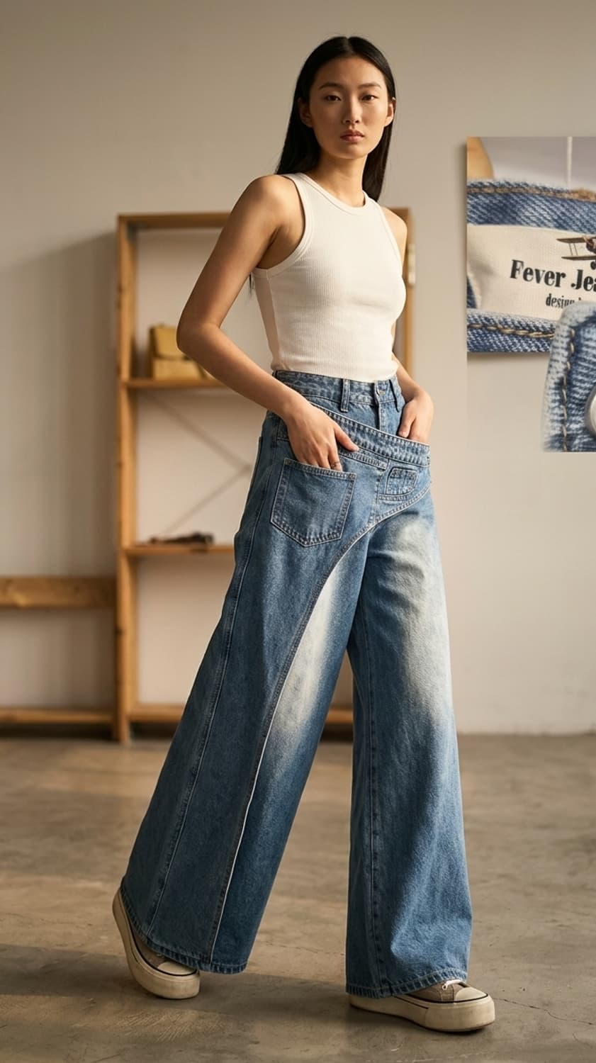 fever jeans 유니크 와이드 롱데님 상품이미지1