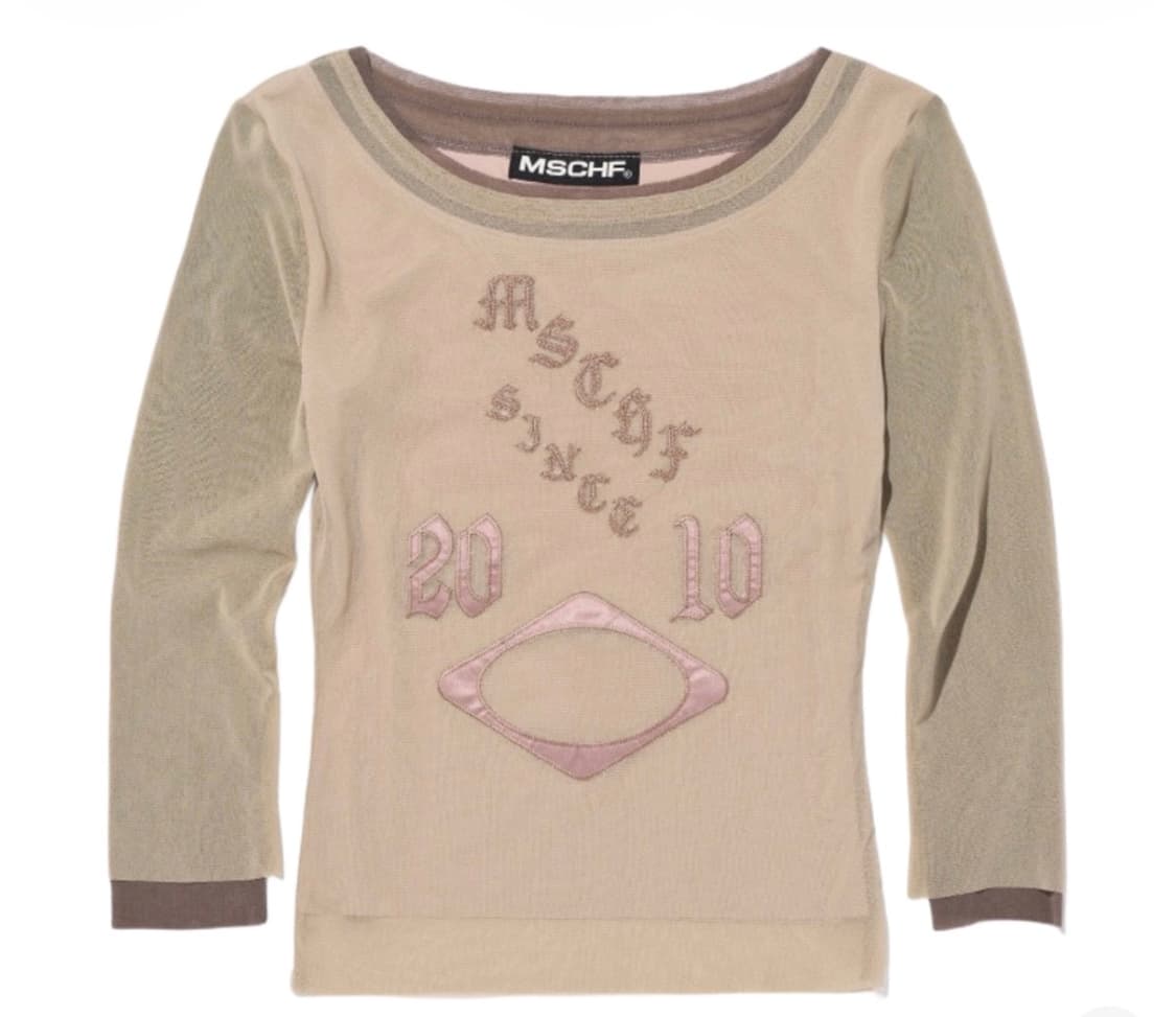 미스치프 보트넥 메쉬 탑 베이지 상품이미지1