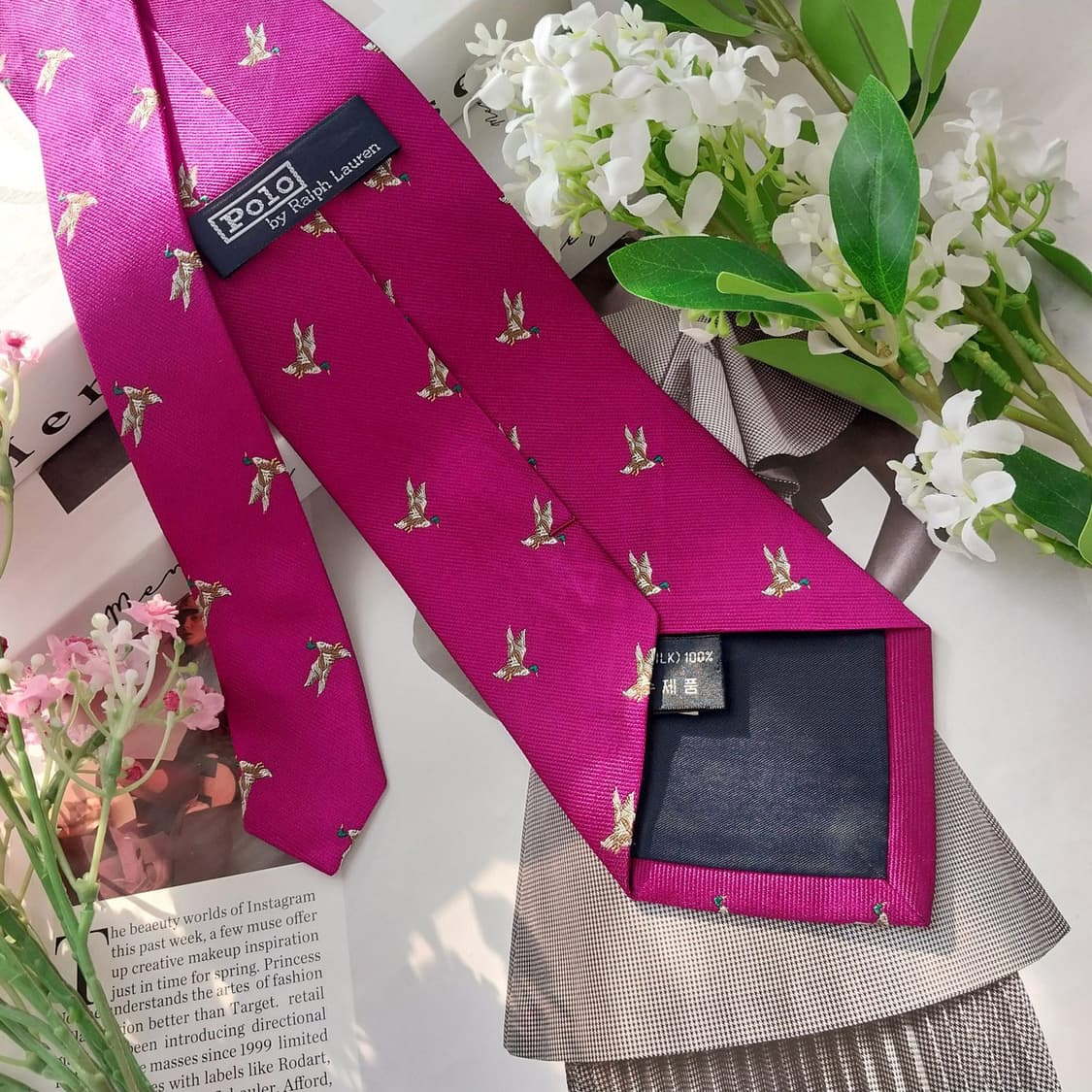 폴로랄프로렌 실크 퍼플톤 오리 자수 넥타이 9.9cm A+등급 K1447 상품이미지5
