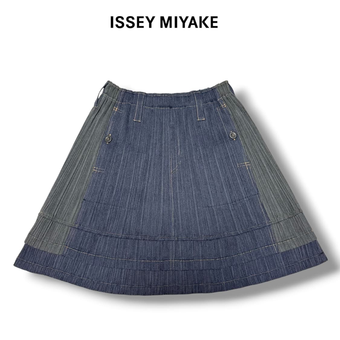 이세이미야케 플리츠플리즈 데님 포켓 미디스커트 상품이미지1