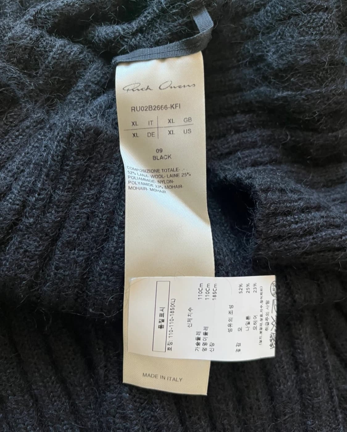 릭 오웬스 LEVEL LUPETTO 블랙 니트 XL 상품이미지6