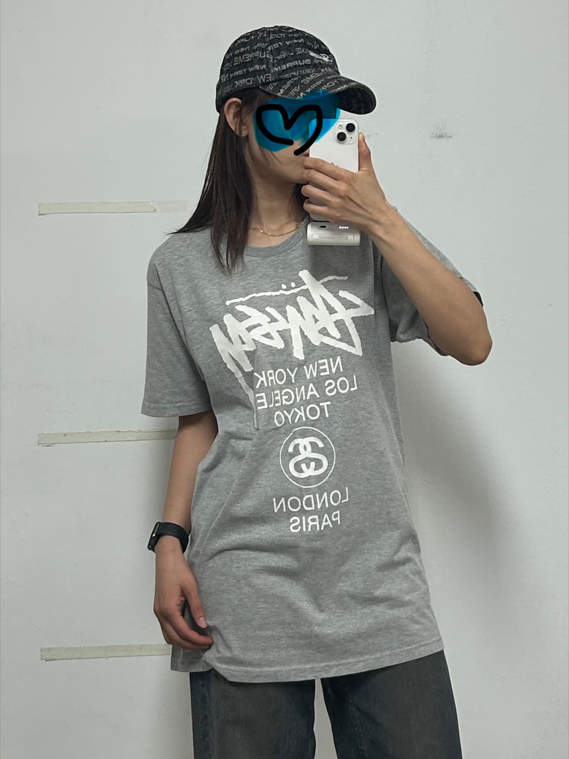 스투시 월드투어 빅로고 티셔츠 그레이 상품이미지1