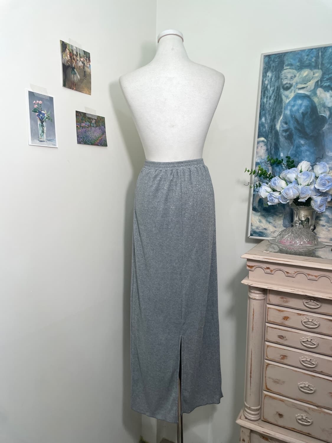 gray glitter long banding knit skirt 상품이미지3
