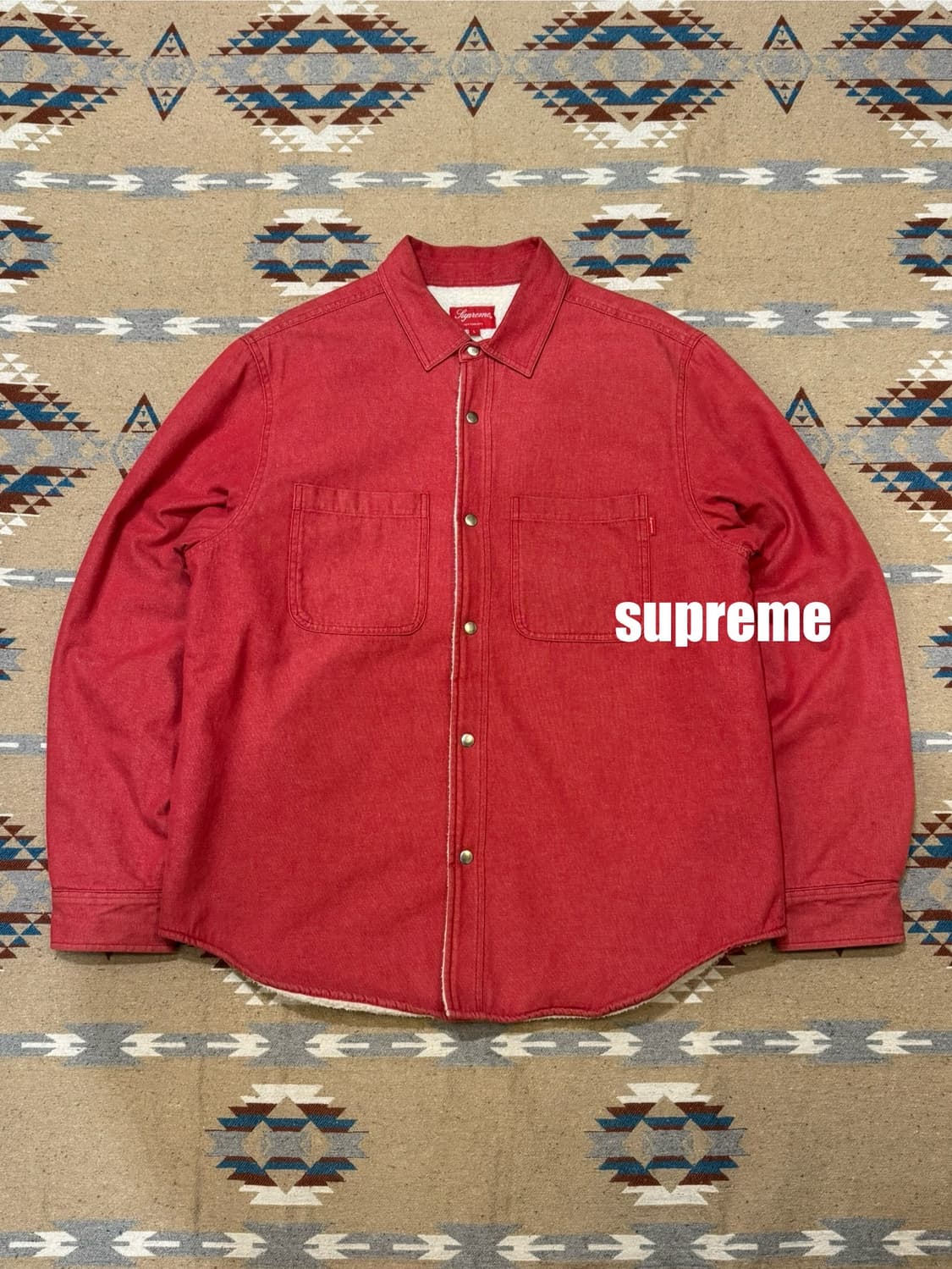 🖤연말할인🖤 [L] 슈프림 셰르파 라인드 데님 셔츠 레드 상품이미지1
