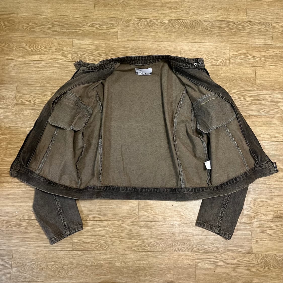 M) 슈퍼서브 워싱 크롭 데님 재킷 워시드 브라운 청자켓 상품이미지4