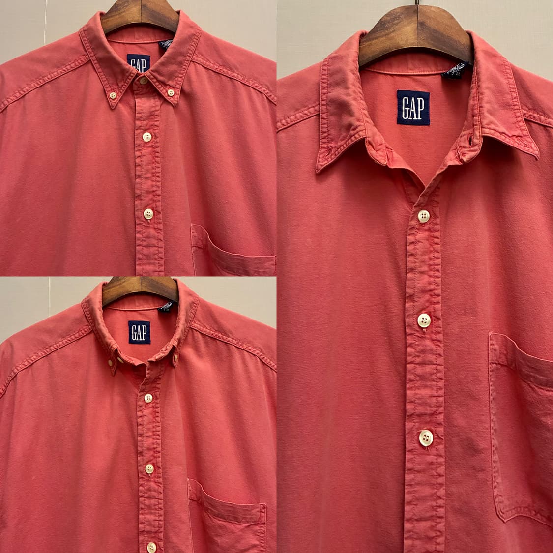(M/105)90s USA Gap 올드갭 코랄 핑크 피그먼트 워싱 반팔셔 상품이미지4