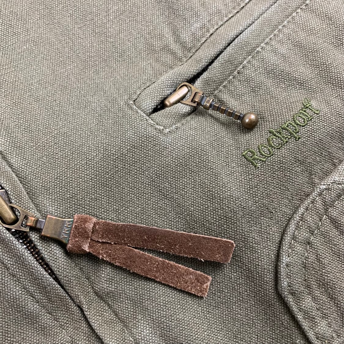 90s 락포트 자수로고 레더 칼라 빈티지 워크자켓 올리브 상품이미지3