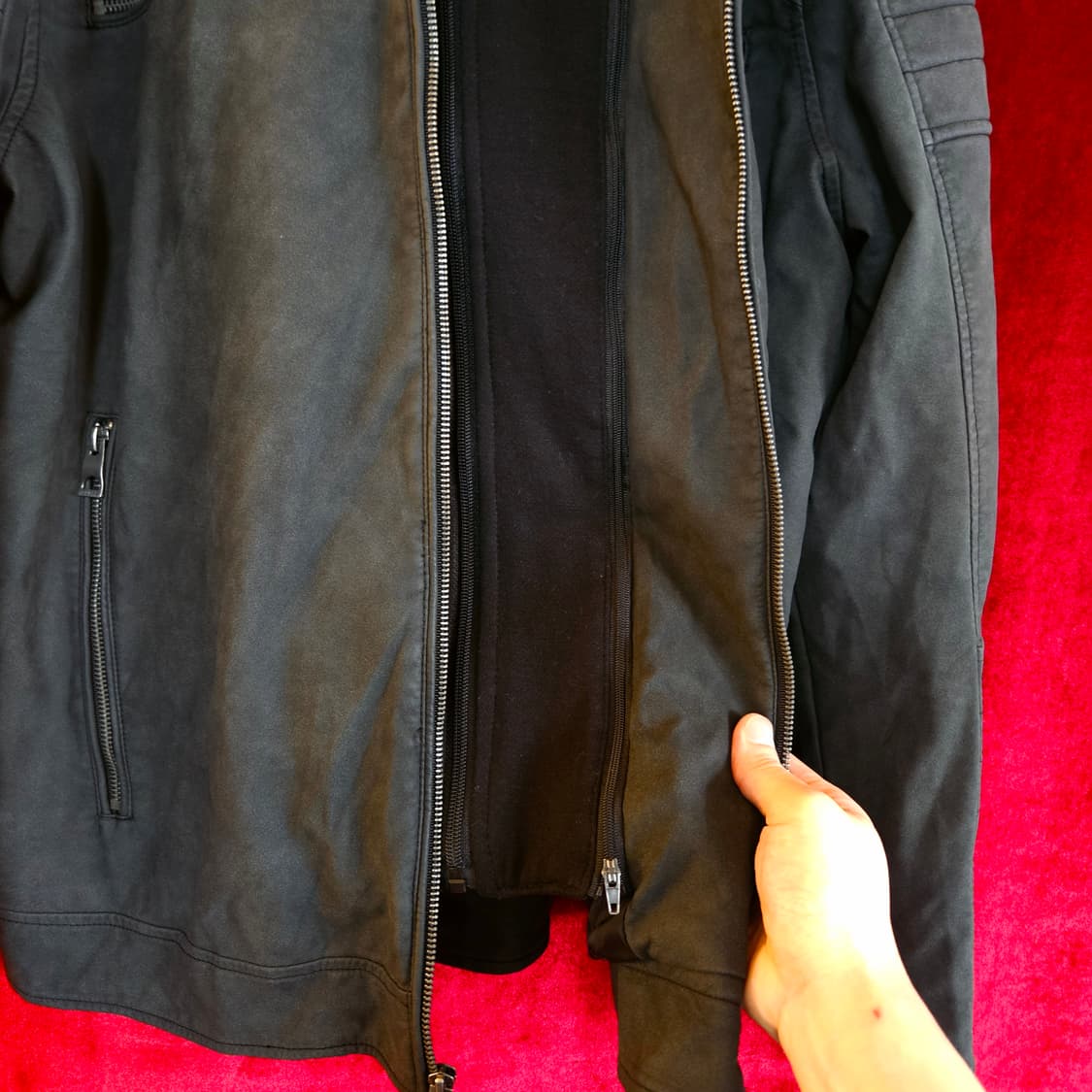 게스(GUESS) 다니엘블랙 PU 후디 차콜 바이커 자켓 L size 상품이미지7