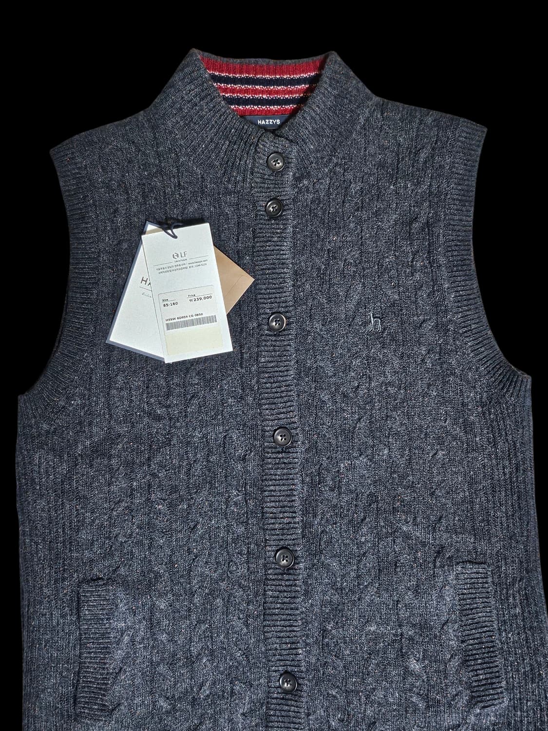 헤지스 미착용/울캐시미어 혼방/차콜 케이블 여성니트 조끼 베스트 55 상품이미지3