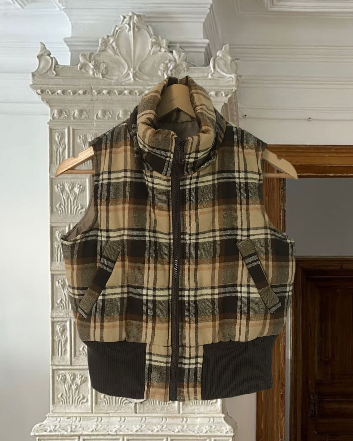 vintage check pattern vest 상품이미지5