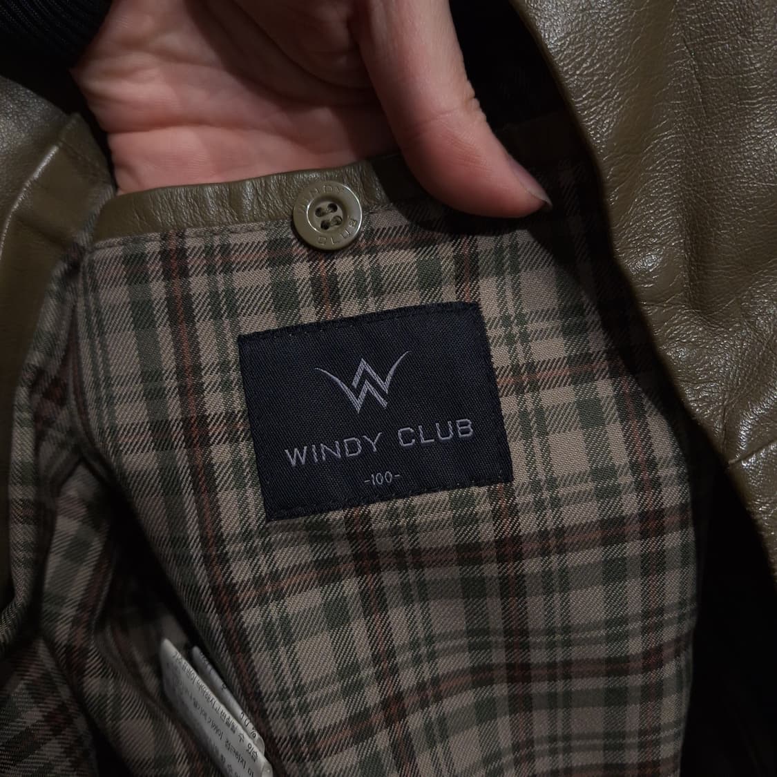 WINDY CLUB 카키 아메카지 심플 카라넥 양가죽 램스킨 가죽자켓 L 상품이미지8