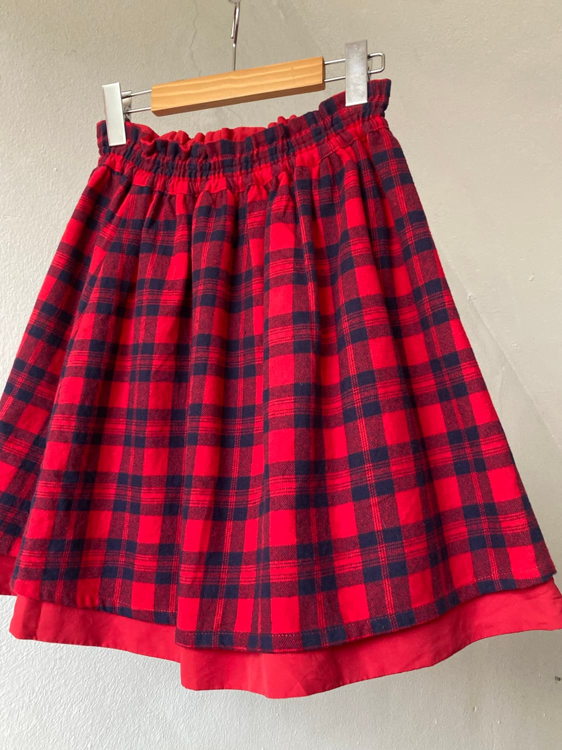 레드 타탄 체크 울 레이어드 스커트 상품이미지3