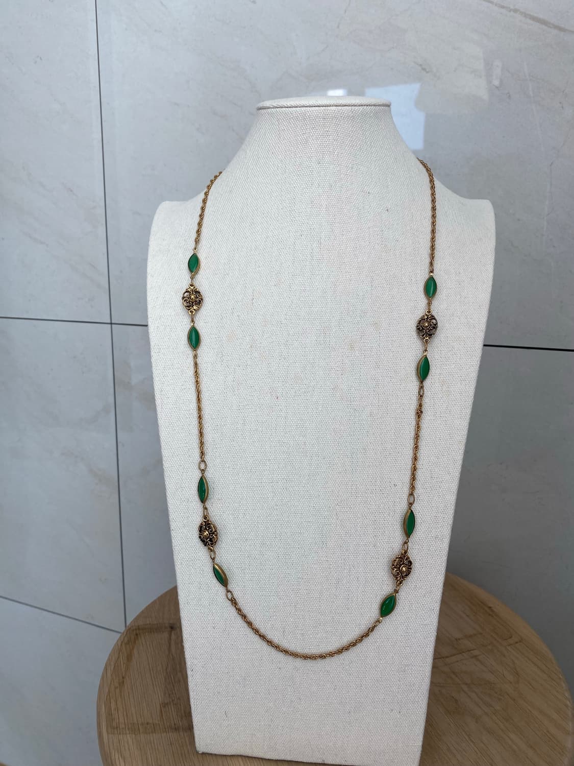 빈티지 그린 플라워 골드 롱 목걸이 상품이미지10