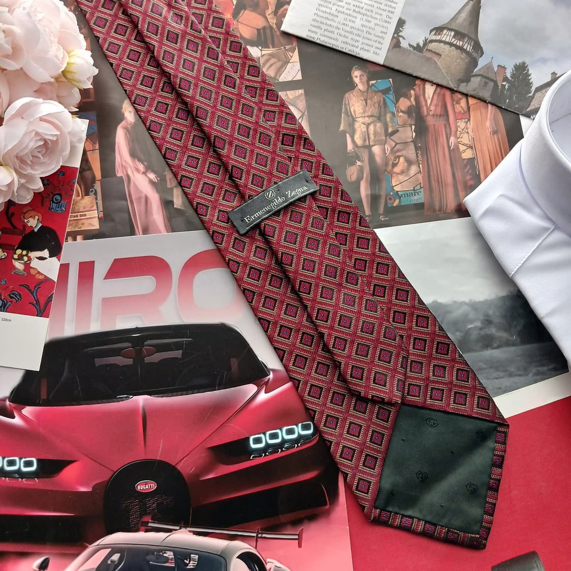 제냐 실크 버건디 다이아몬드 패턴 넥타이 9.2cm B등급 A18543
 상품이미지4