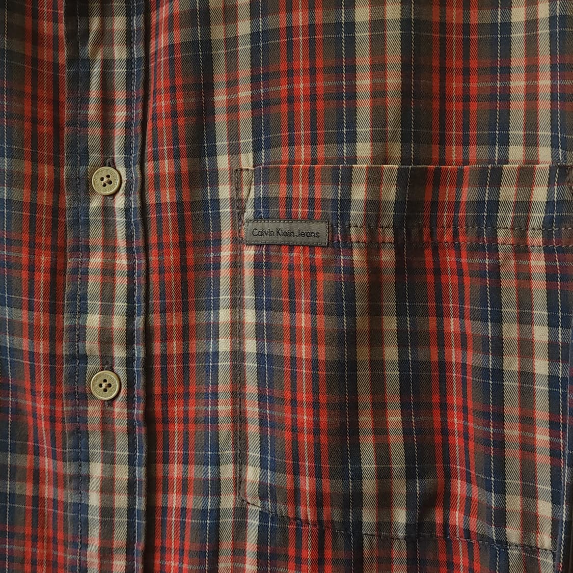 90s 켈빈클라인 플란넬 체크셔츠 체스트 포켓 워크셔츠 L 상품이미지8