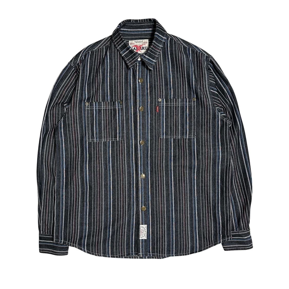 [XL] 카라쿠 멀티 스트라이프 자카드 데님워크셔츠 상품이미지1