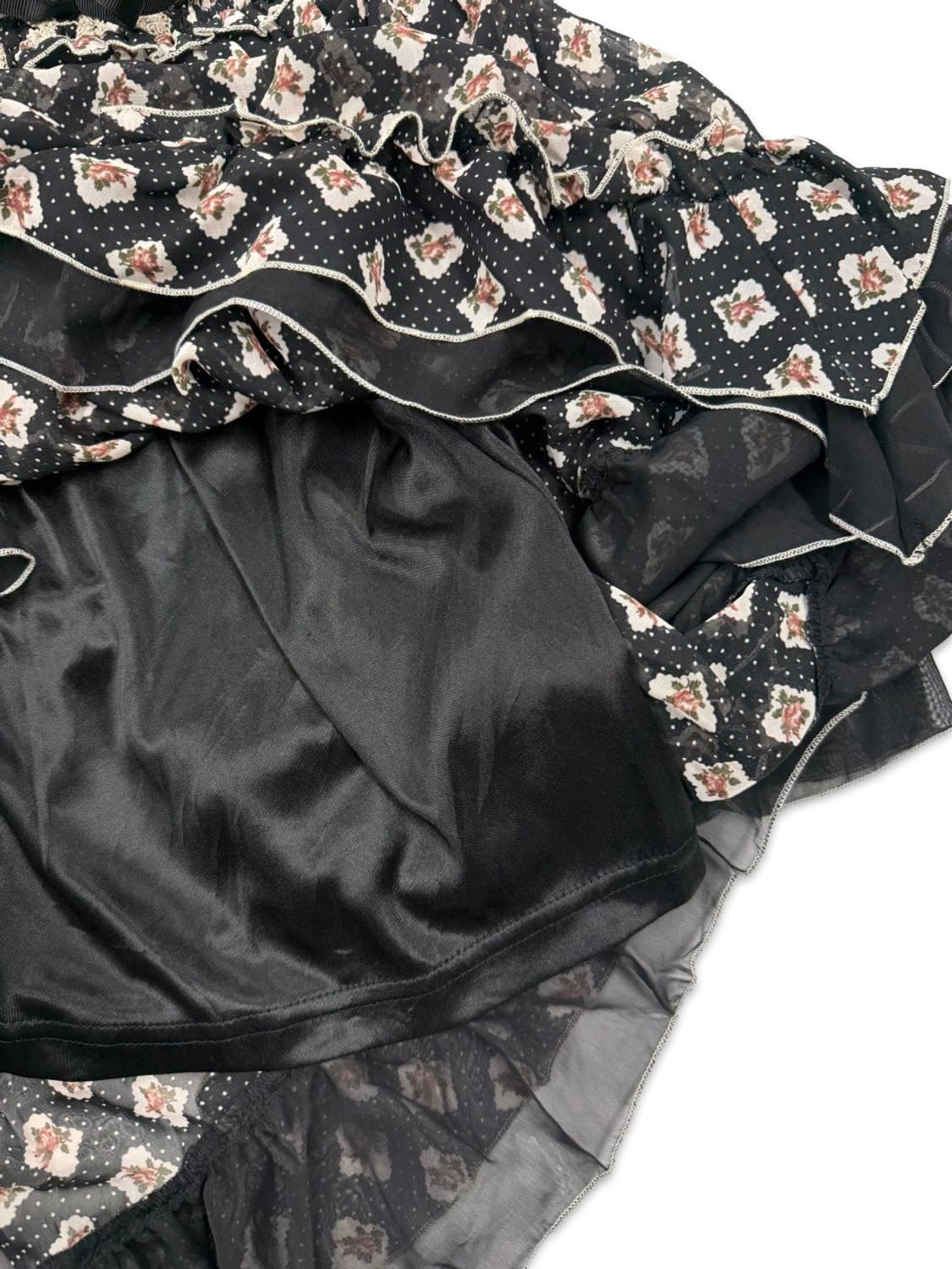 빈티지 Axes Femme 블랙 시스루 프릴 언발란스 슬리브리스 상품이미지5