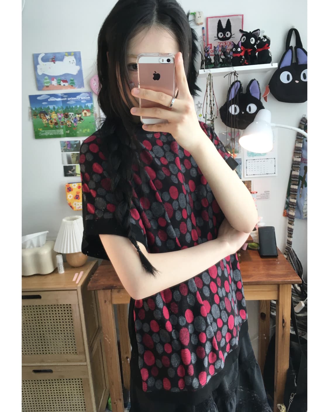 vintage dot pattern neck top pink 상품이미지4
