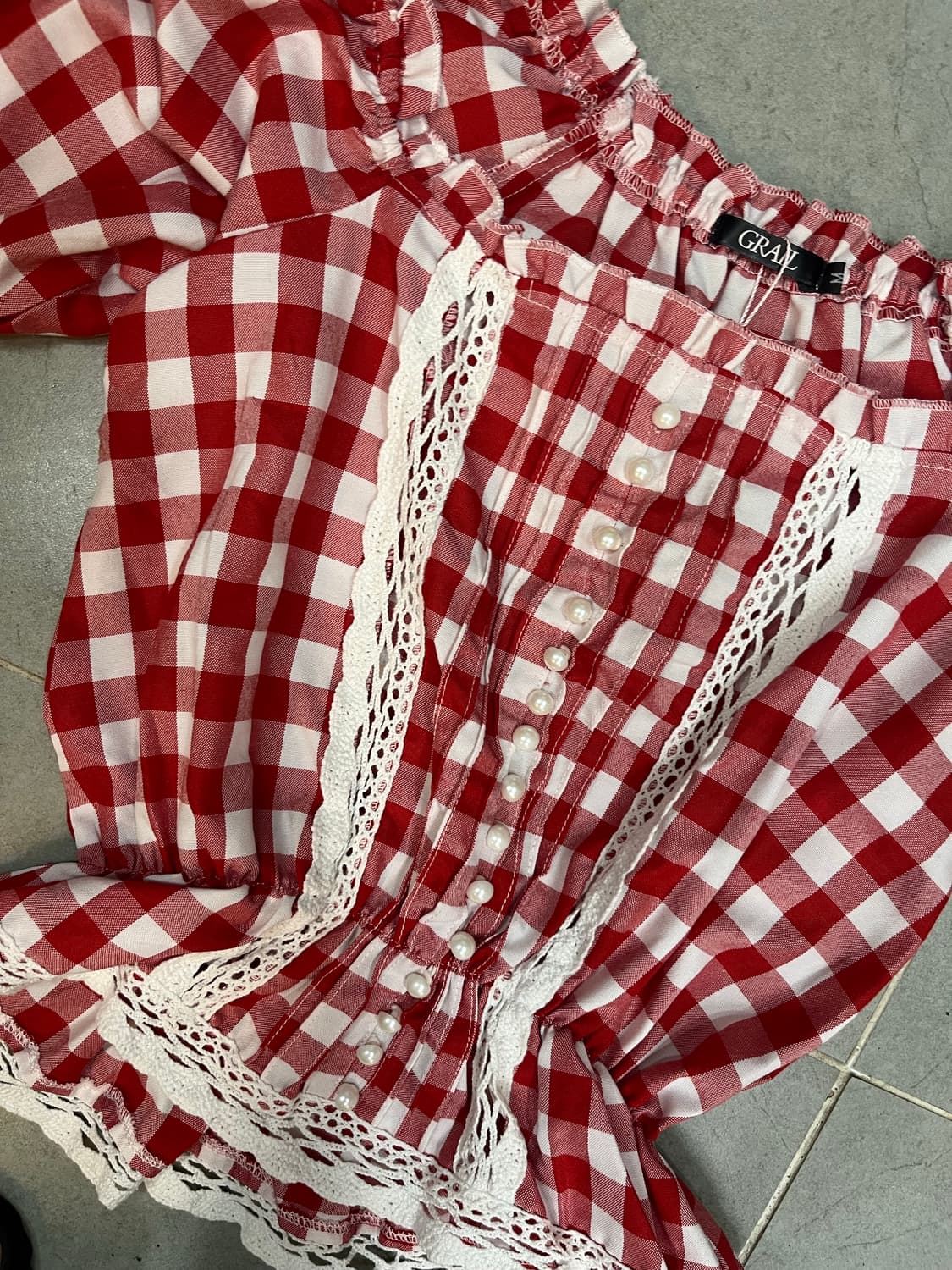 일본 체크 블라우스 M  상품이미지2