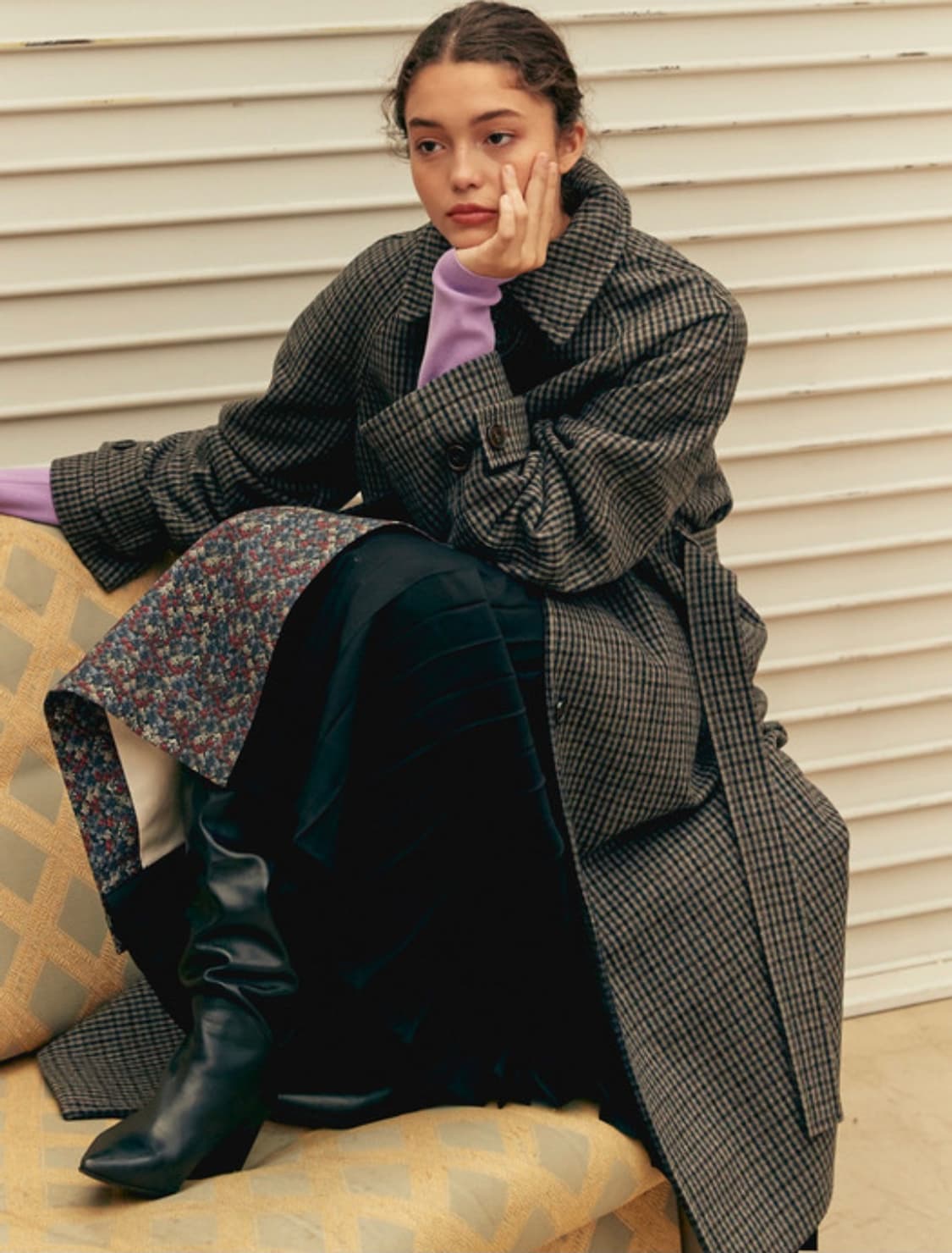 프론트로우 X 푸쉬버튼 후드포인트 체크 코트 상품이미지2