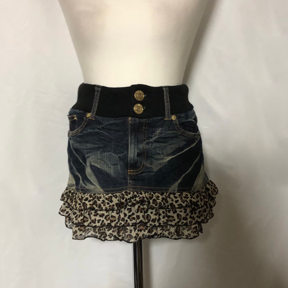 호피 데님 리브 스커트 상품이미지5