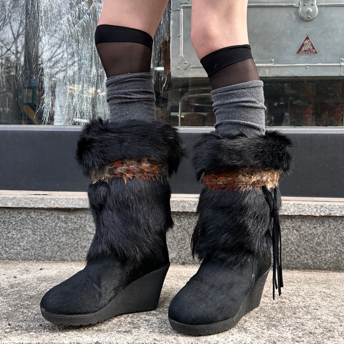 00s 베어파우 리얼 퍼 웨지 부츠 상품이미지1